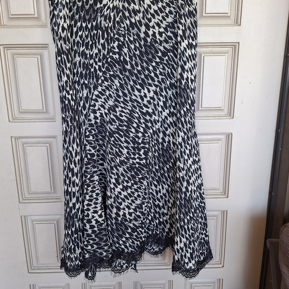 Chiffon Gore Skirt Neutral Feather Print Lace Hem SzLG Zipper Lined - Picture 5 of 7